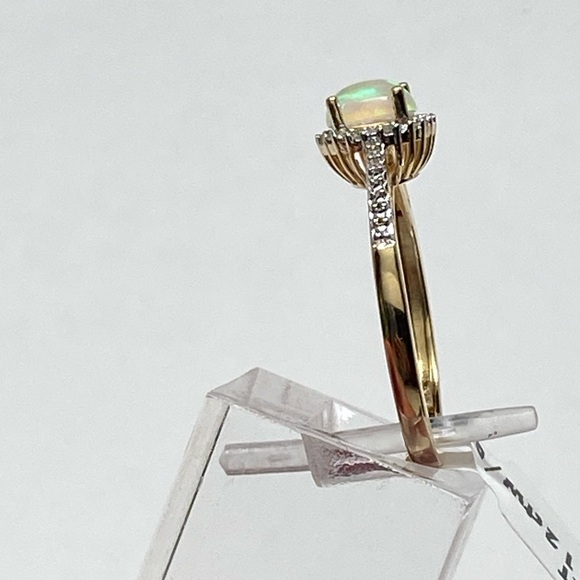 10K Yellow Gold Natural Opal and 0.12ct twt Diamond Halo Ring Size 7 NEW - Picture 11 of 14
